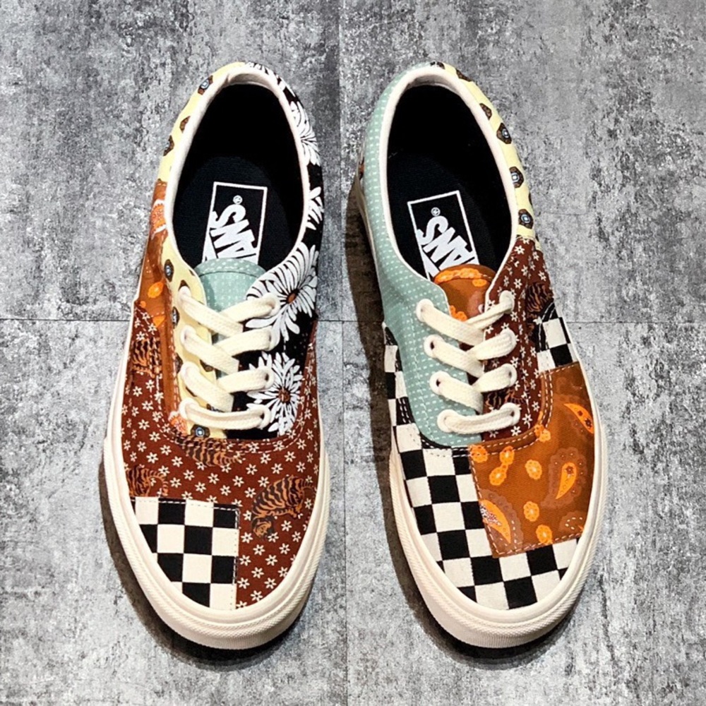 Vans Patchwork Low-Top Sneakers in Brown, Black, Mint & Cream